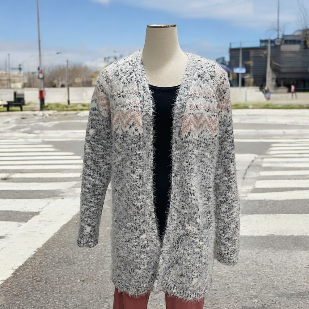 Retrology Fuzzy M Open-Front Cardigan Cozy Knit Soft Casual Layering Casual